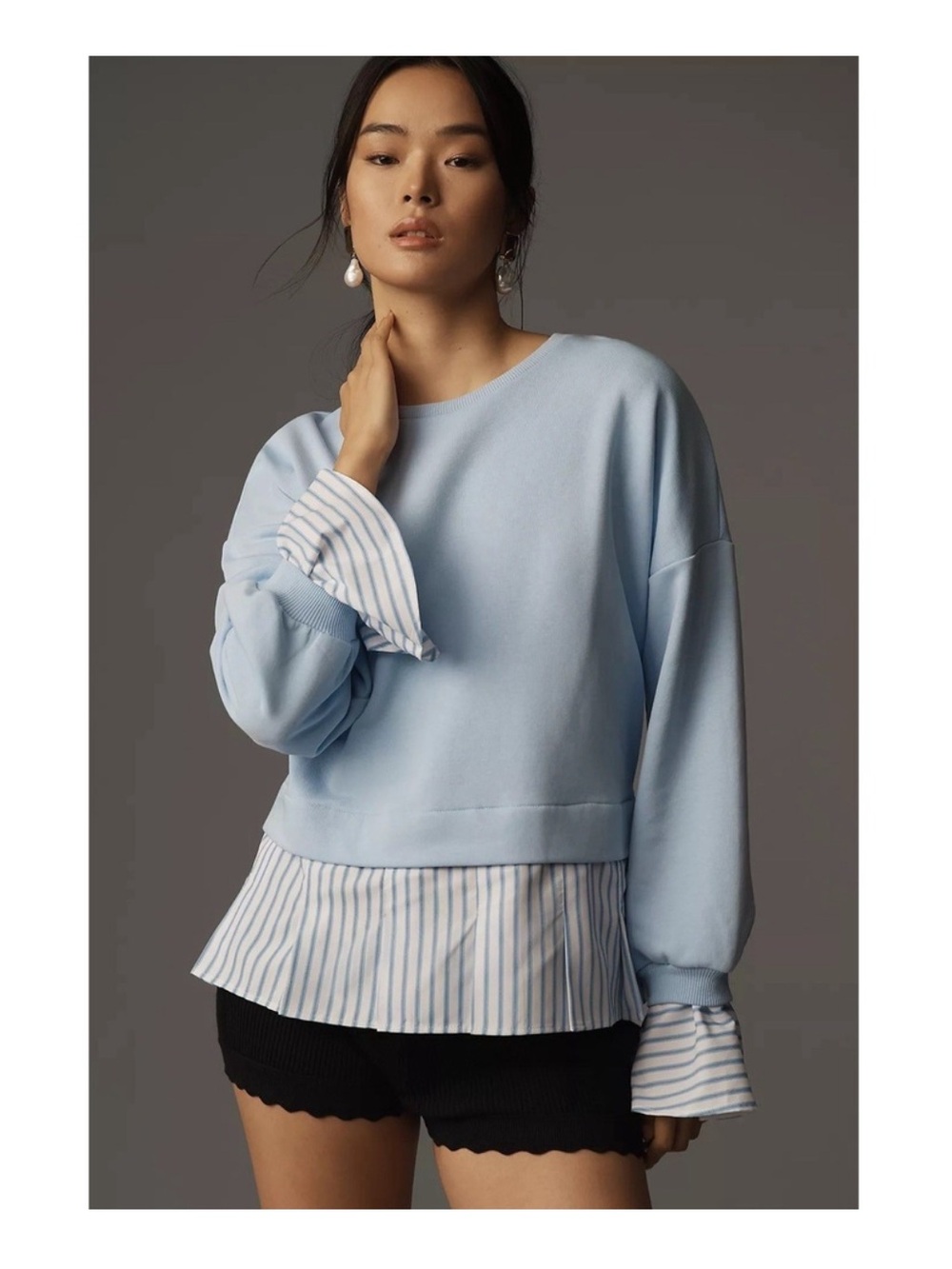 Anthropologie Maeve Striped Trim Twofer Sweatshirt - size XS